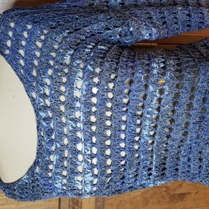 Open Weave Fringed Sweater Sz M